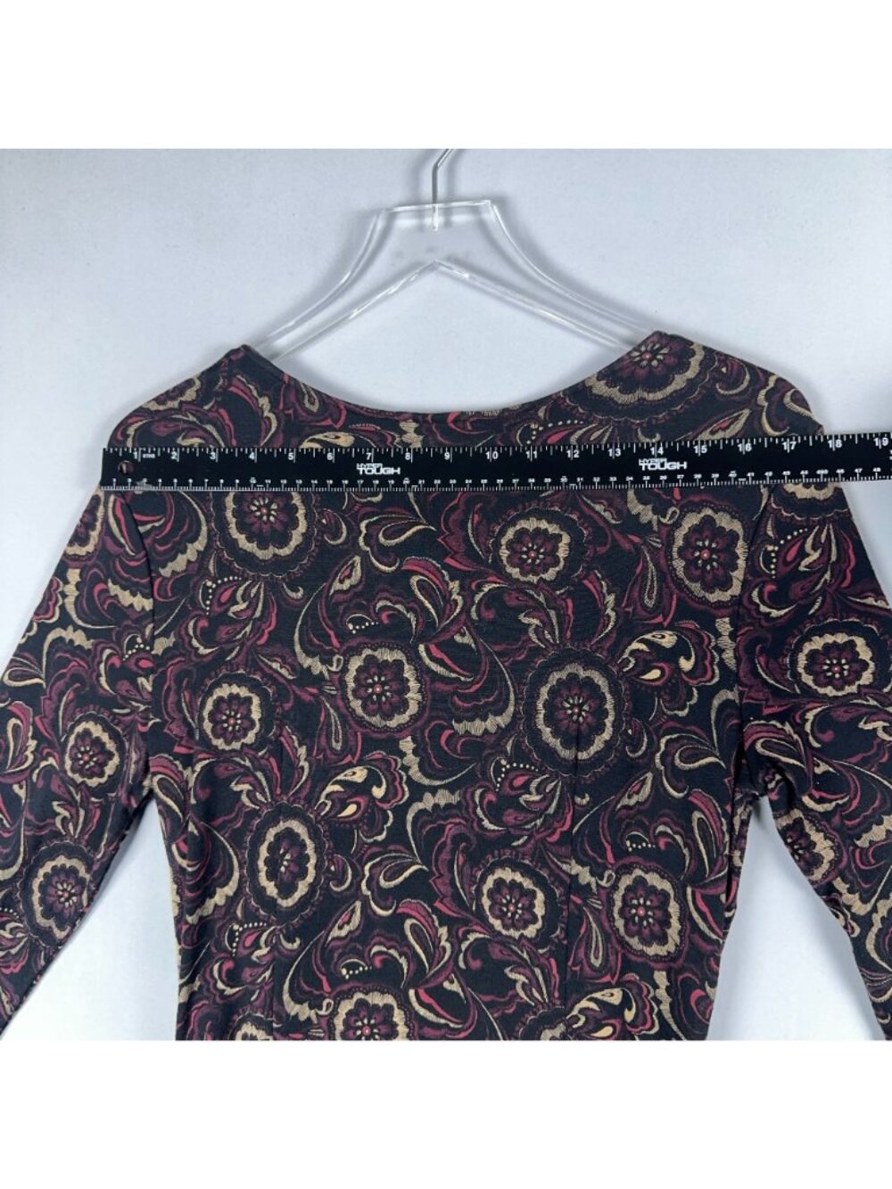 Ann Taylor Loft Wrap Dress Size 8 Floral Print Black Burgundy 3/4 Sleeve Tie Wai - Picture 8 of 11